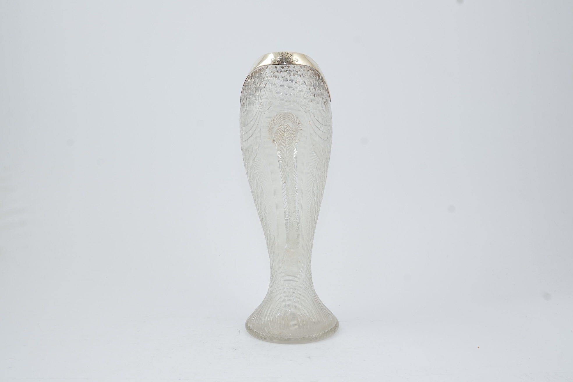 An unusual late Victorian novelty silver mounted single handled cut glass jug, modelled as a fish, by Hukin & Heath